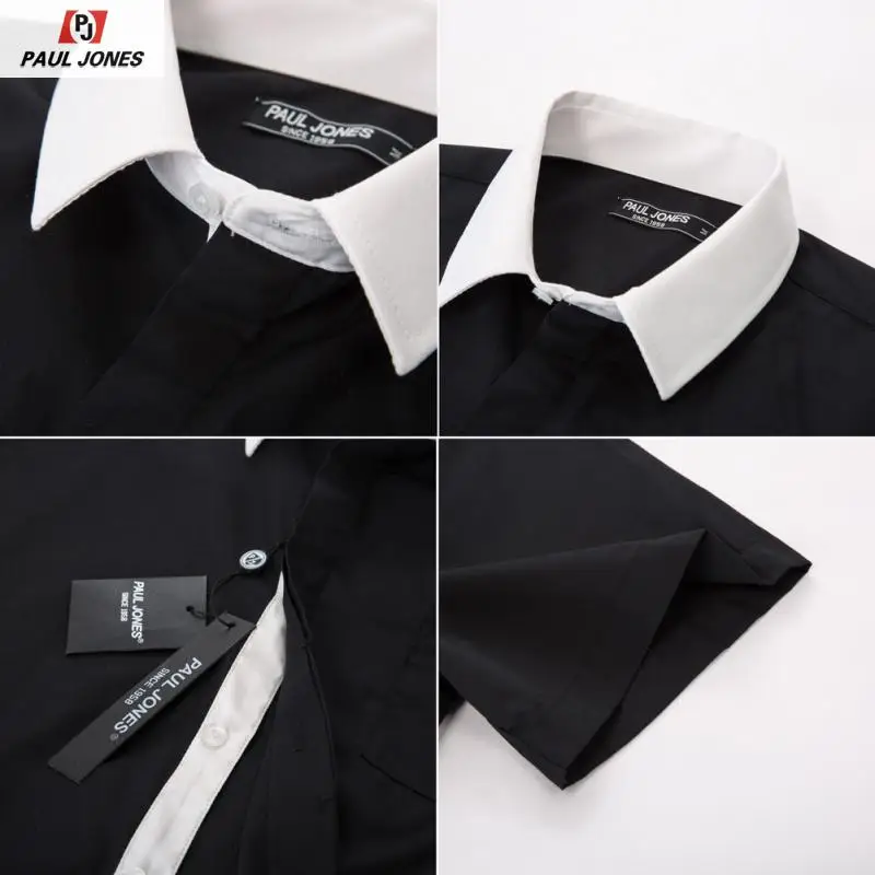 Мужская рубашка с коротким рукавом PAUL JONES контрастным воротником и пуговицами