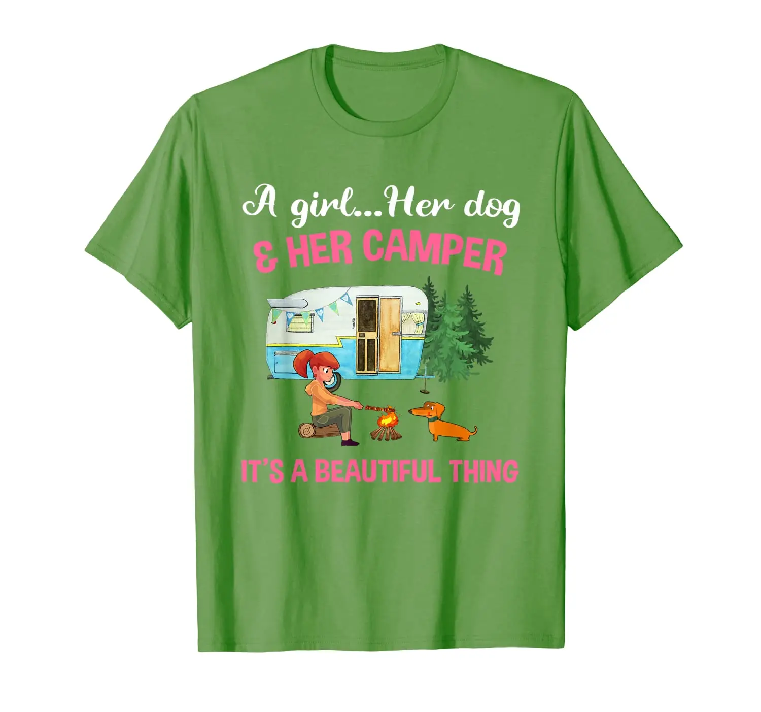 

A Girl Her Dog And Her Camper Women Girls T-shirt