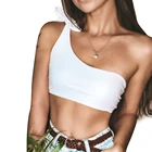 Летние черныебелые купальники, женские повседневные сексуальные однотонные пляжные топы на одно плечо