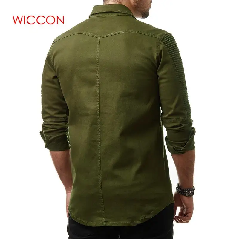 Рубашка мужская с карманами и длинным рукавом модная повседневная приталенная