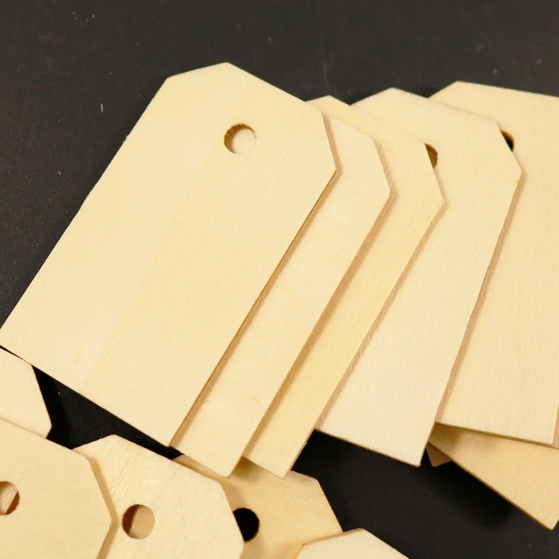 

50pcs Natural Wooden Gift Tags DIY Craft Hang Tags Wood Embellishment With Hemp String Handmade Wedding Decoration Party Supply
