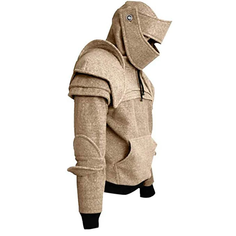 khaki Плюс размер XXXL XXL новинка Мужская Ретро Solider маска локоть Кнопка пуловер длинный рукав с капюшоном Толстовка пальто - Цвет: khaki