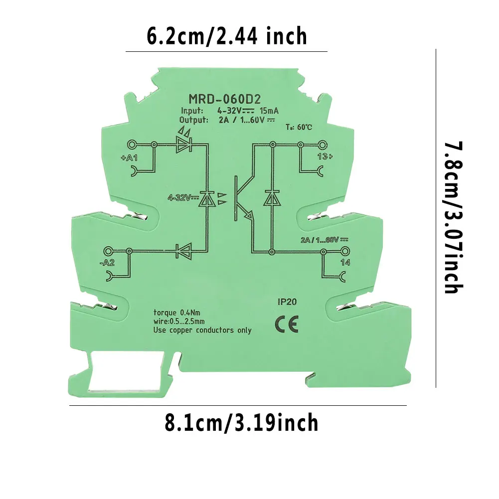 

MRD-060D2 2A LED Turn Sigals SSR Solid Sate Relay DC DC Input: 5V 12V 24VDC Interface Voltage Din Rail Relay Switch Module Board