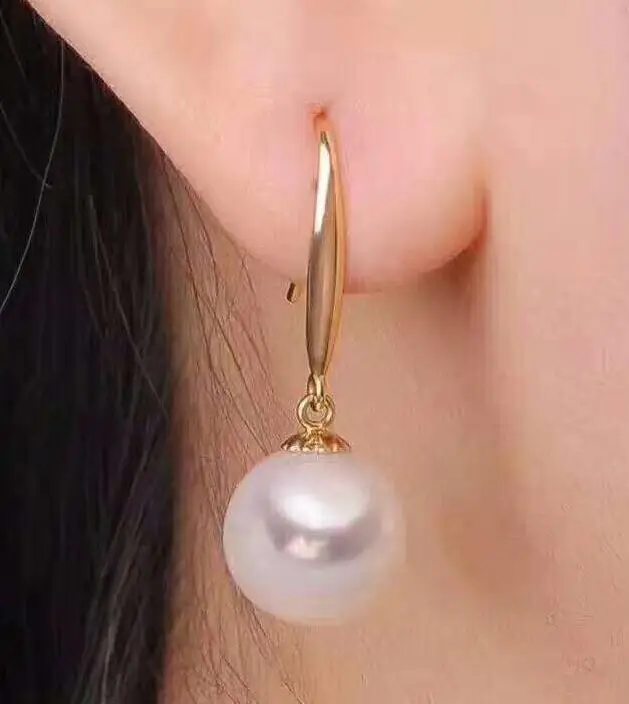 

free shipping >>>>noble jewelry NEW AAA 9-10mm SouthSea round Drop Pearl Earring 14k