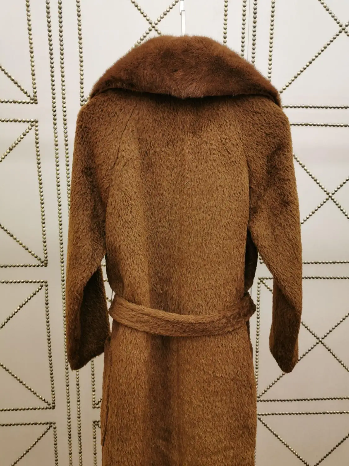 2019 Winter Clothes Women High Quality Mink Fur Collar Alpaca Coat England Style Sashes Brown Long Jacket Женская одежда