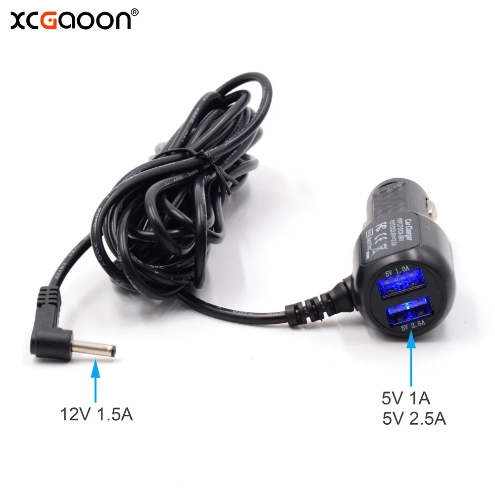 XCGaoon Diameter 3.5mm 12V 1.5A Charging Port With 5V 3.5A Dual USB Car Charger for Car GPS Radar Detector Camera Cable 3.5meter
