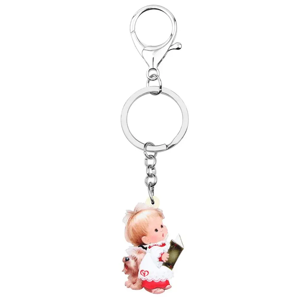 Bonsny акриловый Рождественский брелок для ключей с изображением ангела собаки