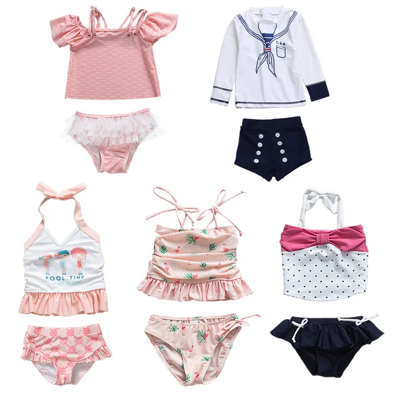 Baby Girl Swimwear UV Protection Girls' Swimsuit Newborn Infant Babies Bathing Clothes 3 Pieces Bikini Set Beach Pool Costumes | Детская