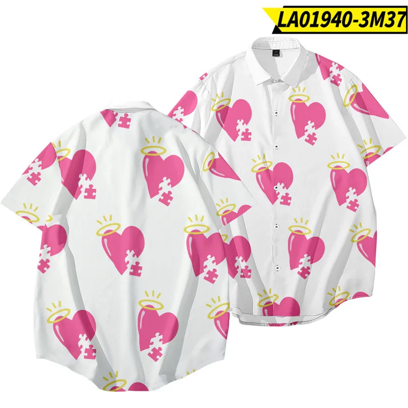 

Summer Couple Lover Heatr Printed Men Women Short Sleeve Hawaiian Streetwear Male Turn-Down Collar Beach Shirts Oversize 6XL