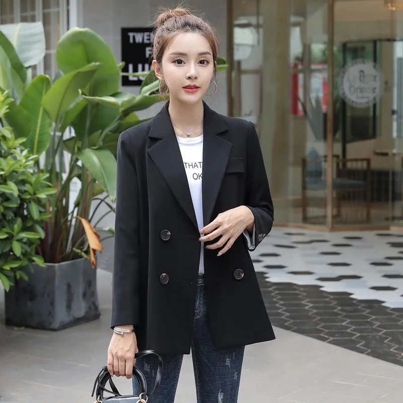 Женская юбка костюм Блейзер с длинными рукавами отложным воротником двубортный