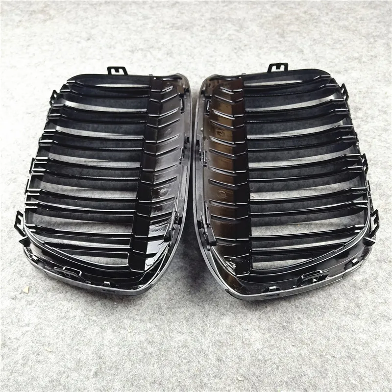 2 Piece Right & Left Car Front Bumper Grille For X1 F48 F49 2016-2019 ABS Carbon Look Glossy Black Kidney Mesh Grill Grille images - 6