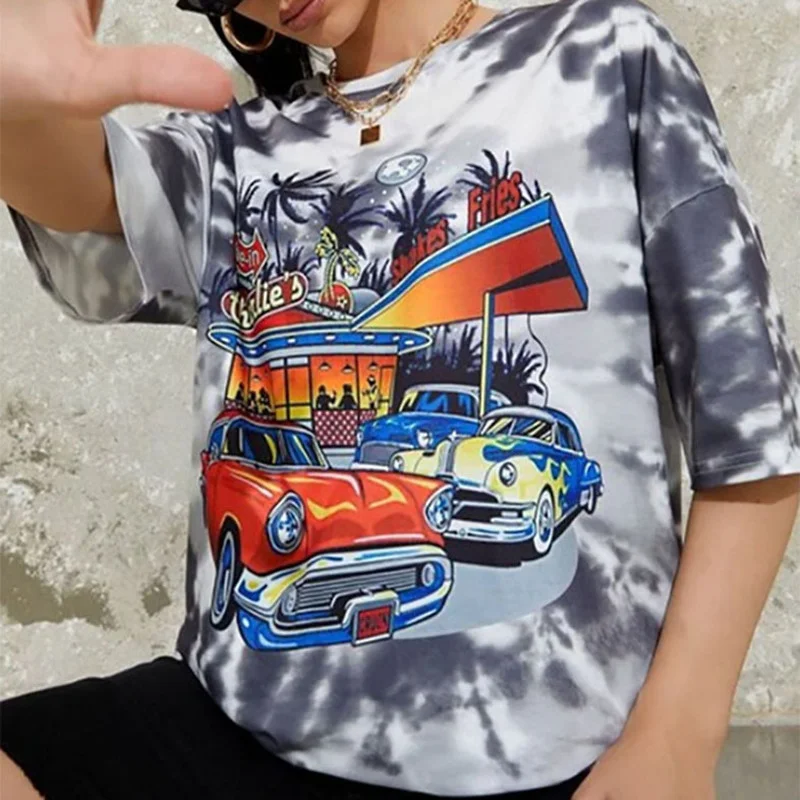 

Vintage Car Print Letter Graphic Tee Women Men O Neck Short Sleeve Harajuku Shirt Streetwear Casual T Shirt Summer Fashion Tops