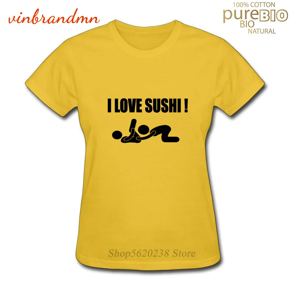 Забавная женская футболка с надписью I Love Sushi хлопковая Сексуальная короткими