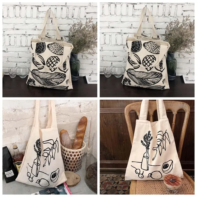 

Women Canvas Shoulder Bag handbags Leaf Printing Large Capacity Shopping Bag Lady Eco Pure Cotton Handbag Junior Tote Dropship