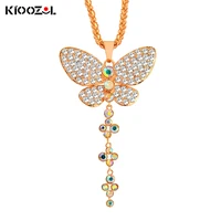 kioozol charm butterfly cubic zirconia pendant necklace rose gold color long necklace for women animal style jewelry 001 ko2