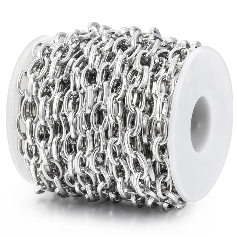

1M Width7.5mm Stainless Steel Large Cross Chains For Diy Jewelry Making Elliptical Flat Line Chain Necklace Bracelet Accessories