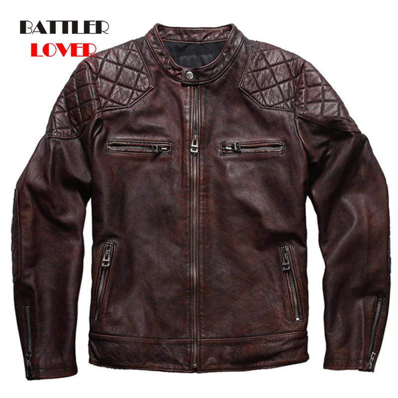 

100% Natural Cowhide Leather Jacket For Men 2021 Genuine Leather Motorcycle Biker Coats Male Punk Motor Autumn Overcoats Homme