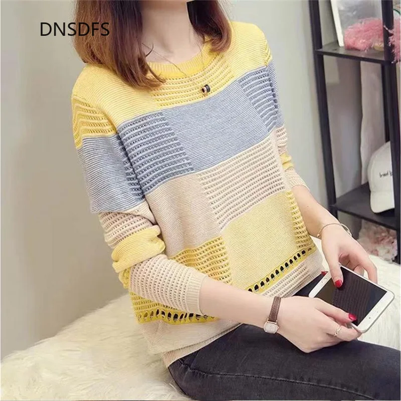 Осенне-зимние пуловеры с круглым вырезом свитера Повседневная вязаная рубашка