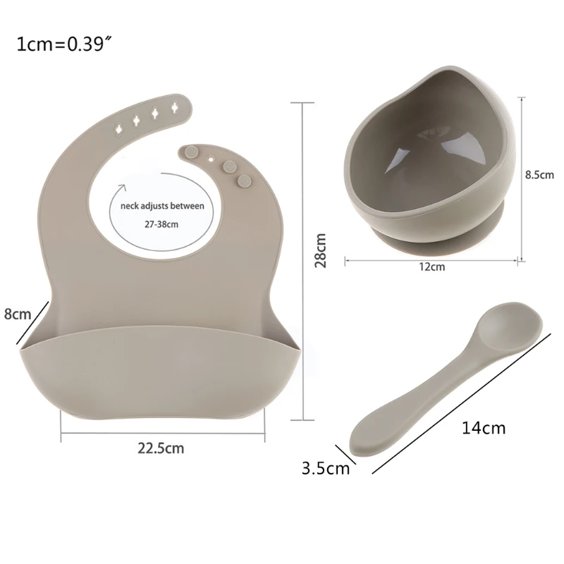 

3 Pcs Solid Colour Baby Silicone Bowl Toddler Feeding Bowl with Bib Spoon Dishes