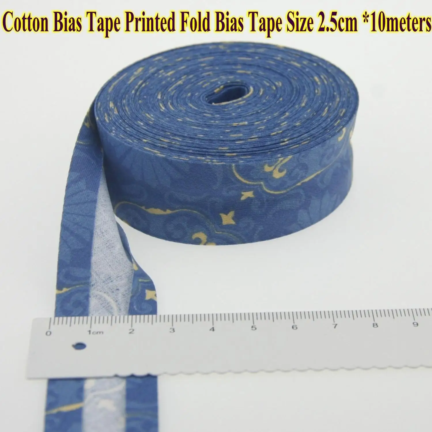 blue dark golden Хлопковая косая лента с принтом, Размер: 25 мм, " 10 метров печатные цветы хлопок саржа косая лента для шитья своими руками - Цвет: blue dark golden