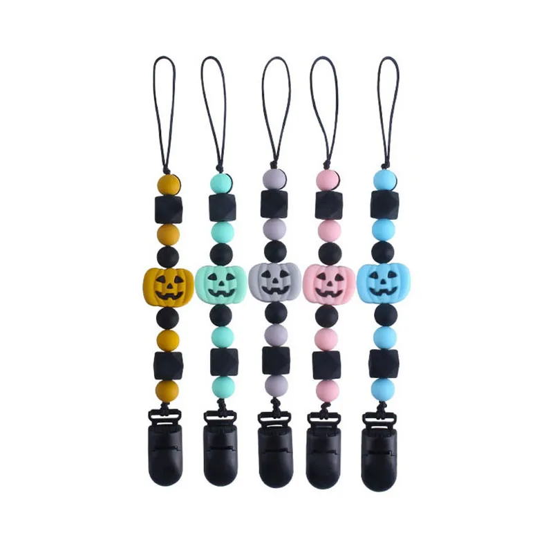 Cadena de chupete de beb&eacute;, chupete de pico de pato, Clip de calabaza de Halloween, mordedor de silicona, juguetes de dentici&oacute;n para beb&eacute;, regalos-1