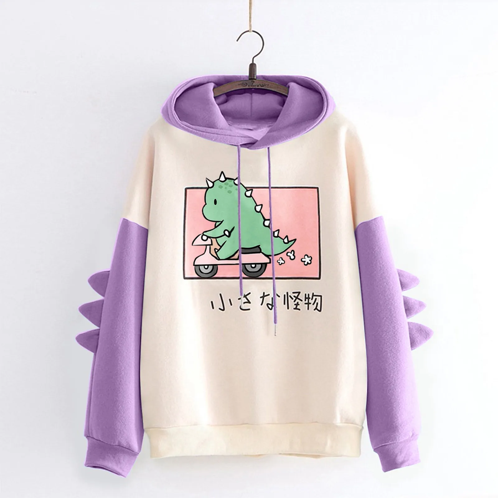 Korean Sweatshirt Women Autumn Hoodie Girl Autumn 90s Harajuku Casual Print Long Sleeve Splice Dinosaur Sweatshirt Tops