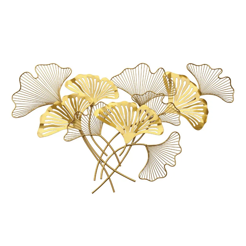 

Nordic Wrought Iron Home Wall Sofa Background Ginkgo Leaf Metal Mural Decoration Wall Hanging Ornaments Dining room Accessories