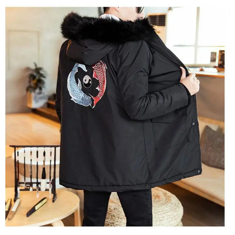 

M-5XL Men's Winter Warm Padded Parka Coat with Fur Hood Long Sleeve Streetwear Long Alternative Parka Jackets Men Clothes XXXXXL