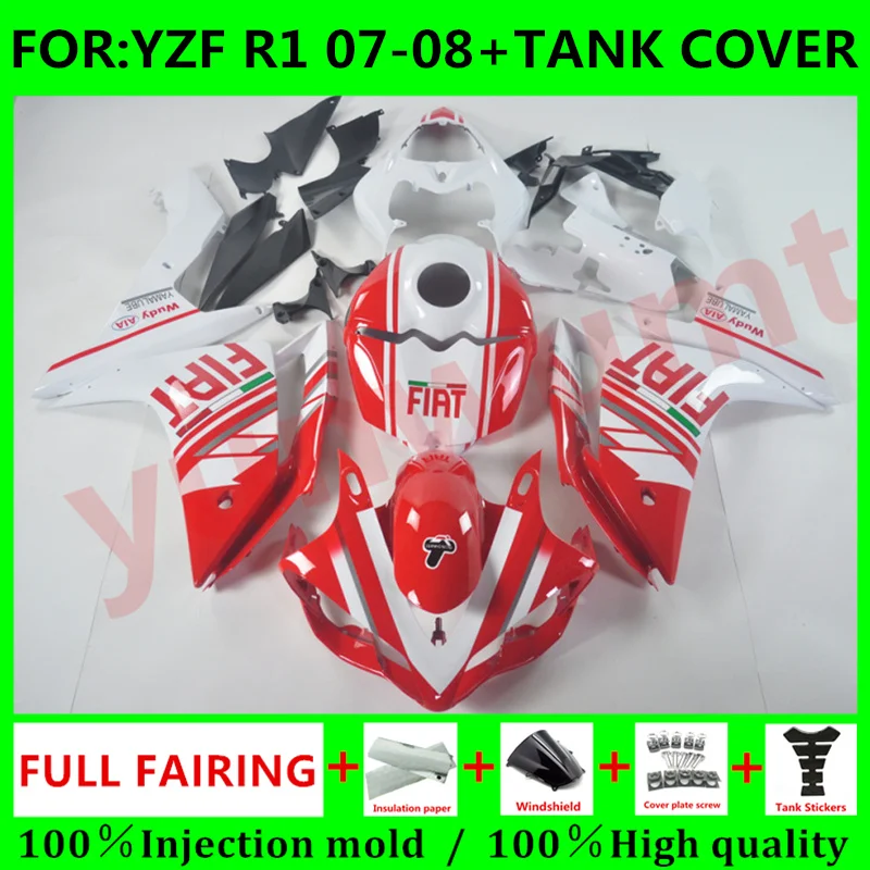

Motorcycle Injection Mold Fairings + tank cover Kit Fit for YAMAHA YZF-R1 2007 2008 YZF R1 07 08 bodywork fairing set red white