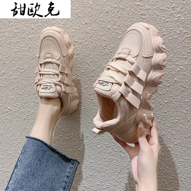 

2021 Spring Fashion New Woman Shoes Mesh Breathable Women Casual Sneaker Comfortable Platform Lace-up Vulcanized Women Shoes