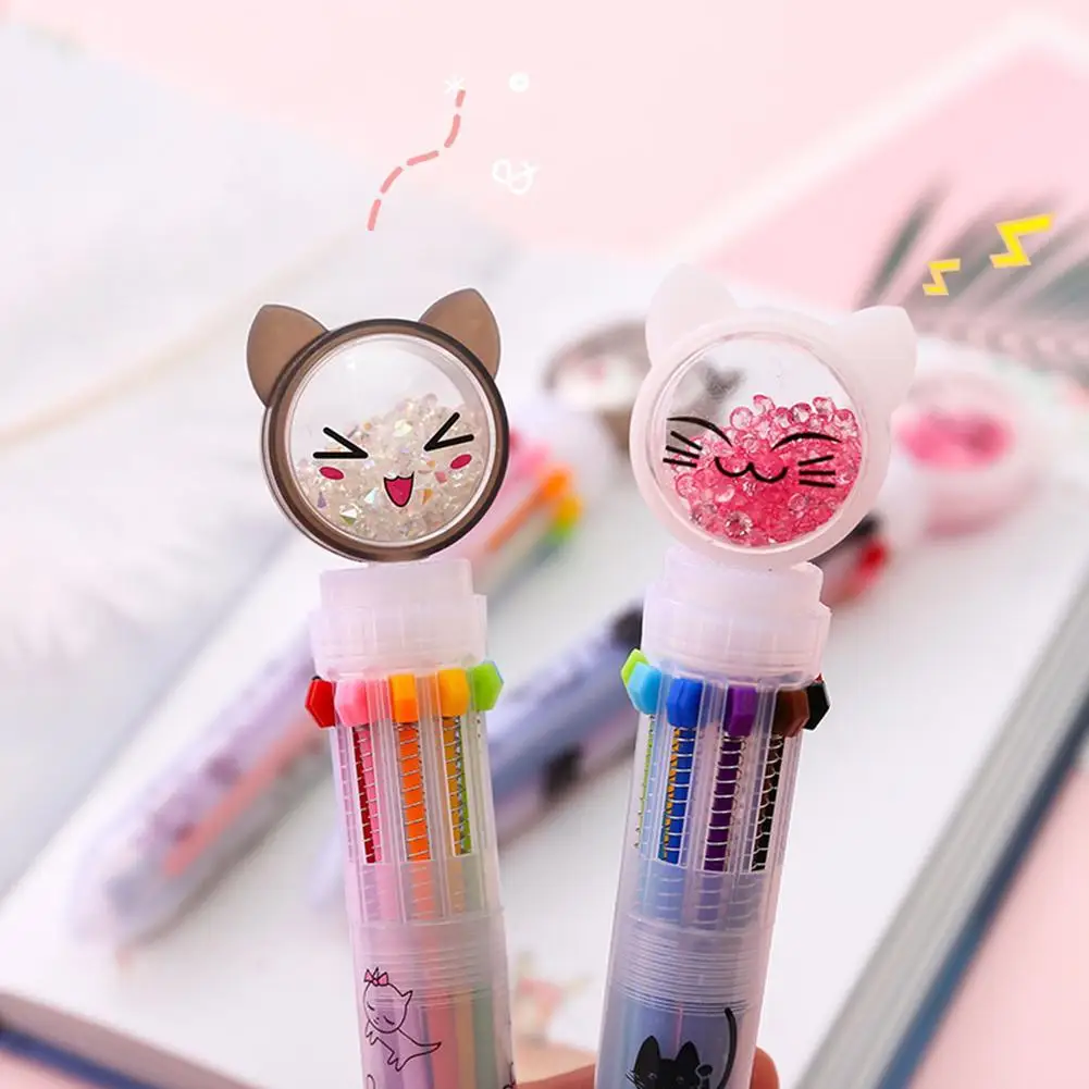 

1pcs Novelty Cartoon Pens Flash Drilling Cat Ballpoint Office Pen Multicolor Ballpen Stationery For Writing Pen School Crea H5V2
