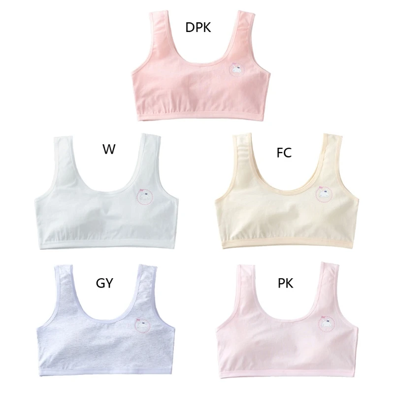 

Student Young Girl Cotton Bra Tank Top Wide Strap Solid Color Sports Training Bralette Wirefree Cartoon Rabbit Print Vest