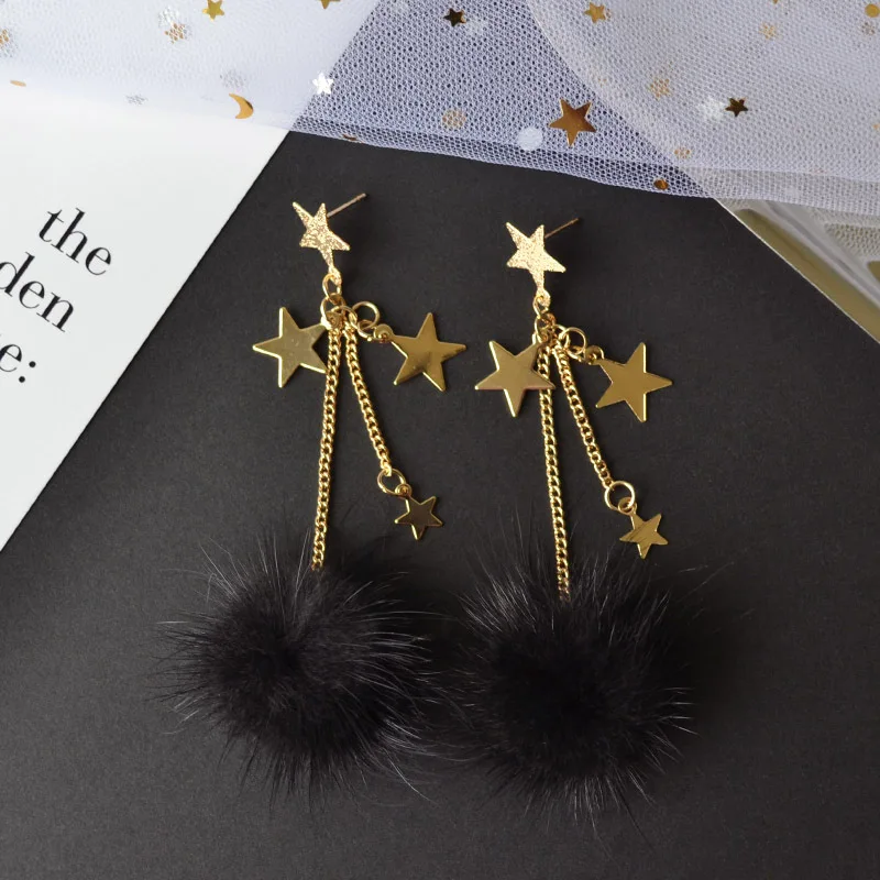 4 цвета женские серьги с меховым помпоном длинные кисточками круглые