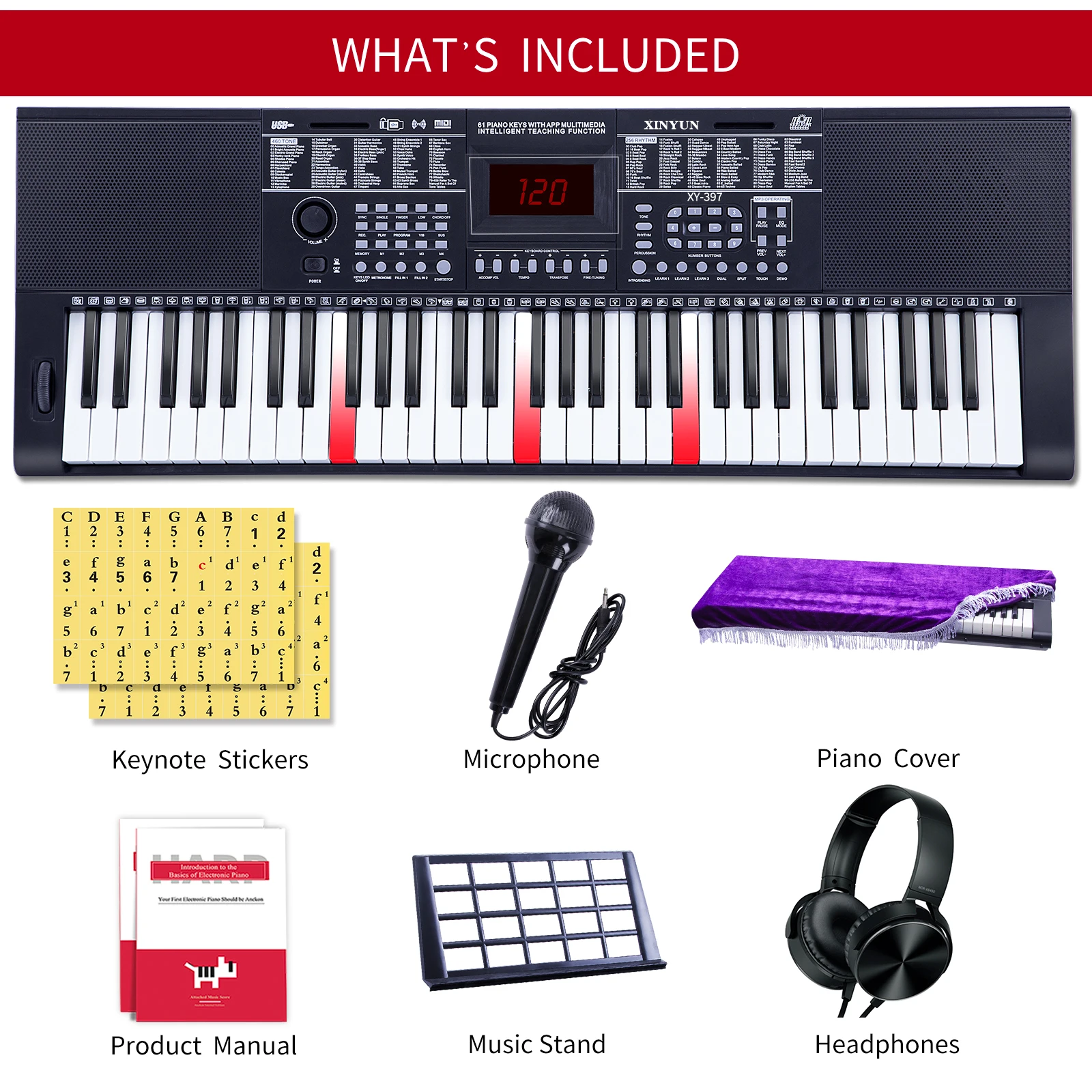 

61Keys Professional Digital Electronics Piano Keyboard Midi Usb Function Synthesizer For Adults Children Musical Instrument