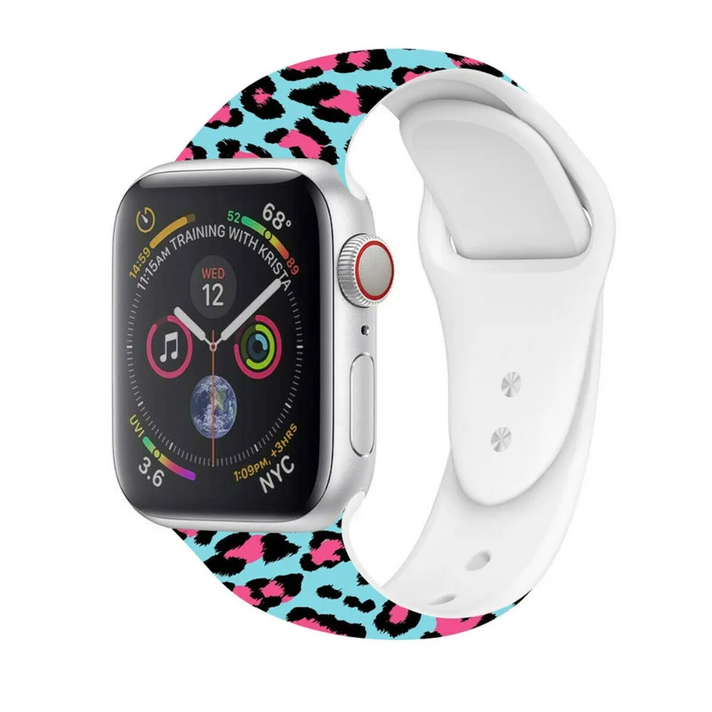 Сменный спортивный ремешок для Apple Watch Band 5, 4, 44 мм, 40 мм, силиконовый браслет с цветочным принтом для iWatch Series 3, 2, 1, 42 мм, 38 мм