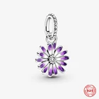 2021New S925 Подвески серебряного цвета, подходят к оригиналу Pandora, браслет Фиолетовый сверкающие Дейзи цветок очарование кулон для женщин ювелирные изделия