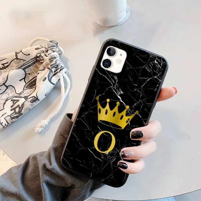 

26 letters black marble pattern Phone Case for iPhone 11 12 mini pro XS MAX 8 7 6 6S Plus X 5S SE 2020 XR