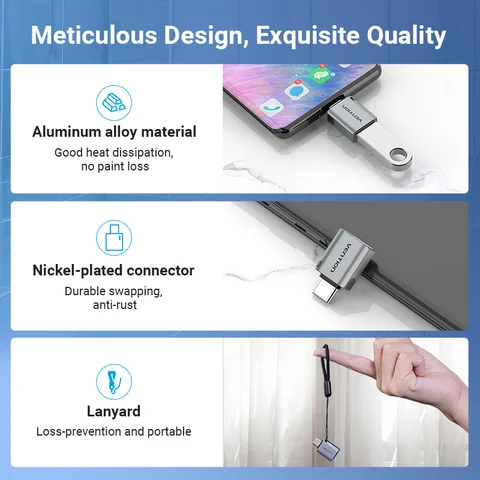 Переходник Vention Type C на USB-адаптер типа C «папа» на USB 3.0 «мама» OTG Кабель-переходник для Macbook Pro Samsung S20 S10 USB-адаптер OTG