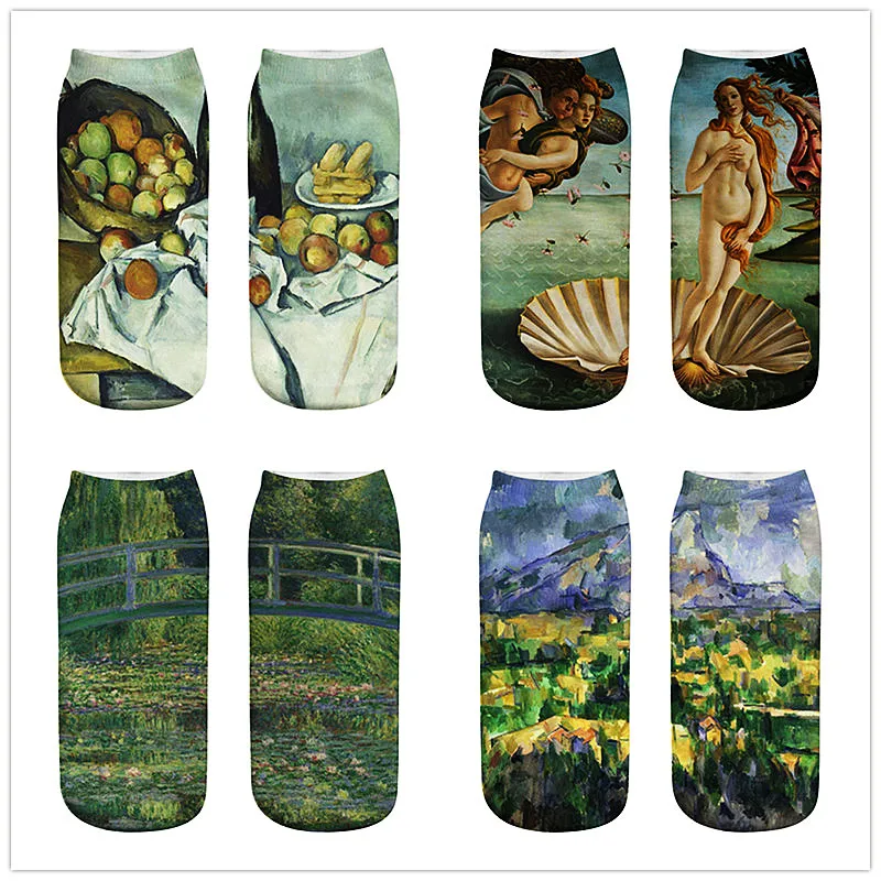 Носки женские с 3D-принтом дышащие низкие до щиколотки рисунком подсолнуха звезд