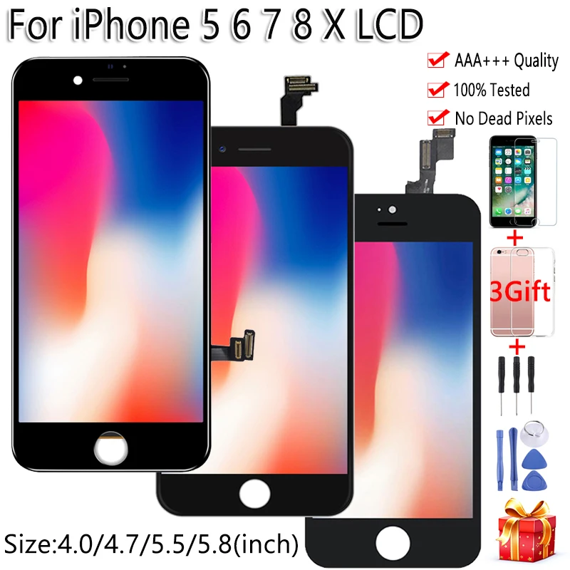 ААА + ЖК дисплей для iPhone 6 6S 7 8 plus с сенсорным экраном дигитайзер Замена Бесплатный