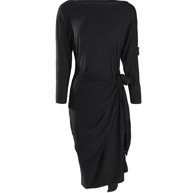 Black Latin Dance Dress Salsa Tango Rumba Cha Cha Samba Practice Clothes Women Black Long Sleeves Loose Performance Dresses DN4370 - Цвет: Black