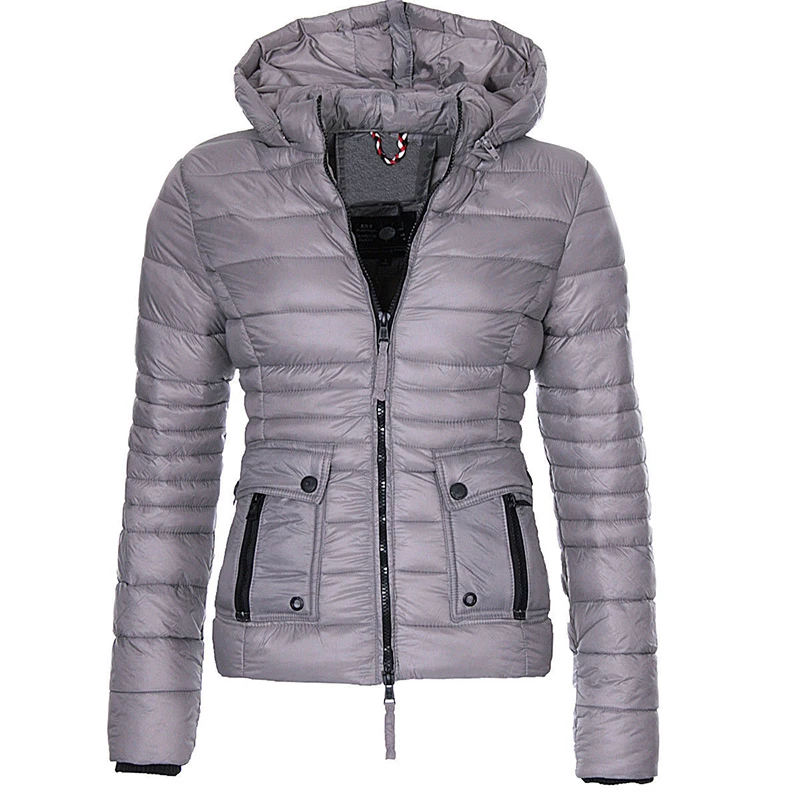 New Women Winter Parka Warm Overcot Puffer Jackets and Coats Fashion Slim Fit Solid Casual Zipper Hooded Parkas Jacket Outerwear