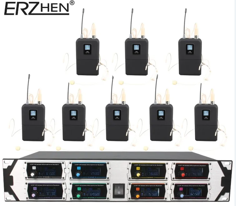 ERZHEN Профессиональная Беспроводная микрофонная система UHF8 channel портативная