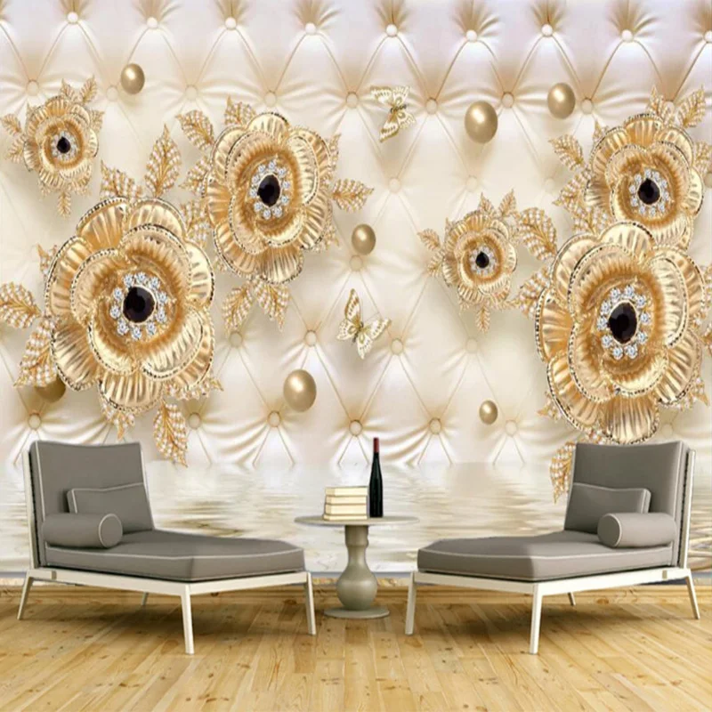 

3d Self-adhesive Wallpaper Mural Embossed Golden Gold Mosaic Jewelry Background Wall Wallpapers Home Decoration