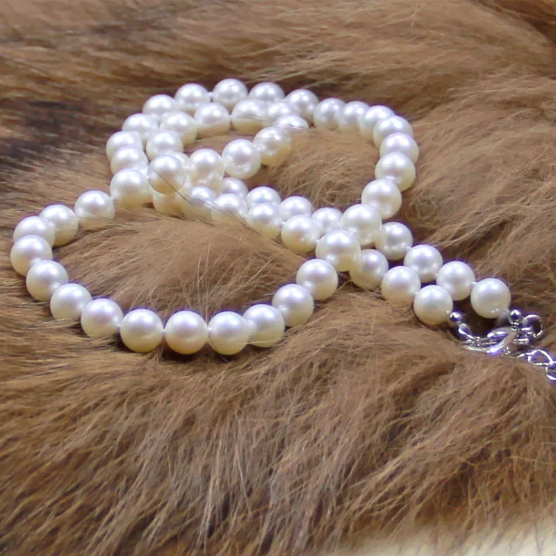 FINE jewelry 8-9mm natural pearl necklace round genuine very light FREE shipping 18inch