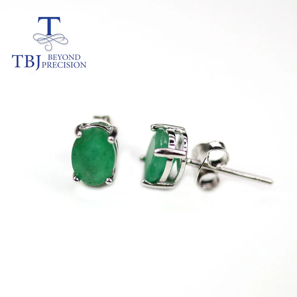 Tbj ,Simple earring oval 5*7mm1.5ct  Natural brazil   green gemstone 925 white sterling silver fine jewelry for women daily wear