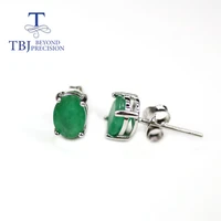 tbj simple earring oval 57mm1 5ct natural brazil green gemstone 925 white sterling silver fine jewelry for women daily wear