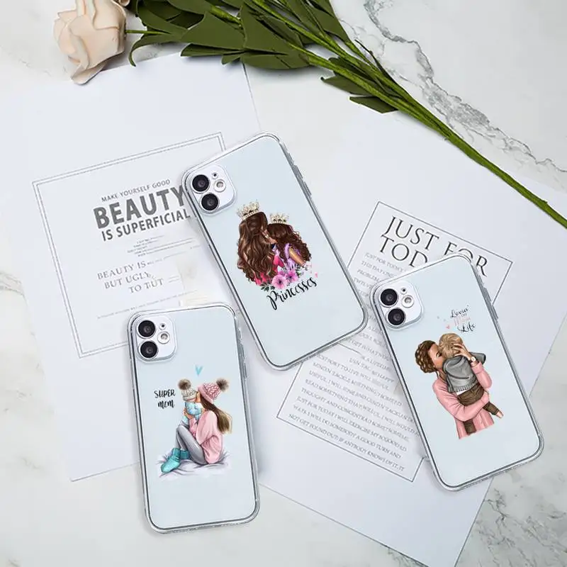 

Mom and baby Phone Case Transparent for Clear iPhone 11 12 8 7 6 6S Plus X 5S SE 2020 XR mini pro XS MAX