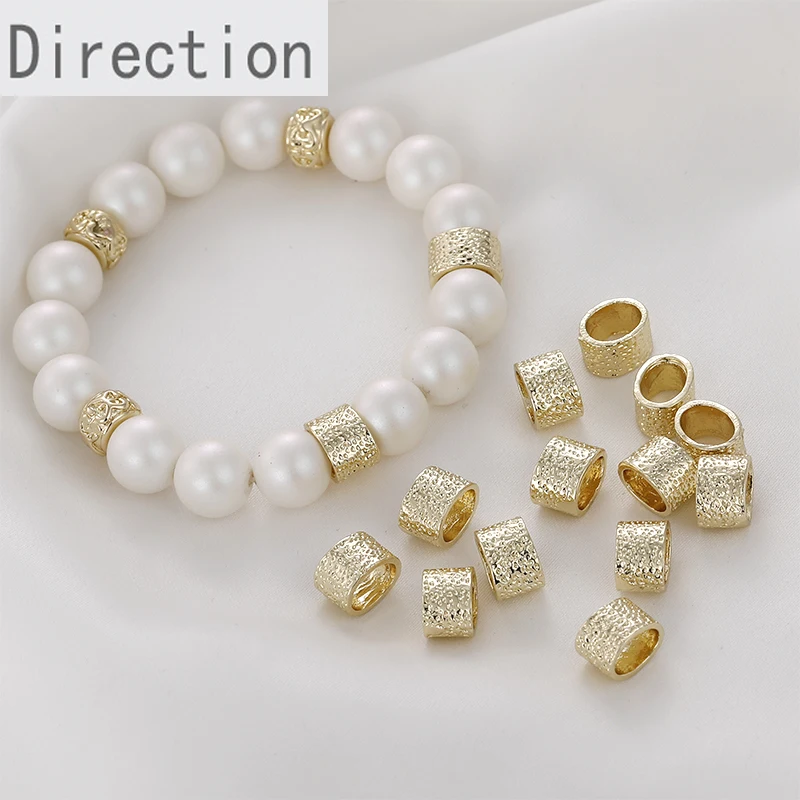 

14k Gold Retro Concave-convex Surface Big Hole Oval Beaded Beaded Diy Bracelet Necklace Jewelry Accessory Material