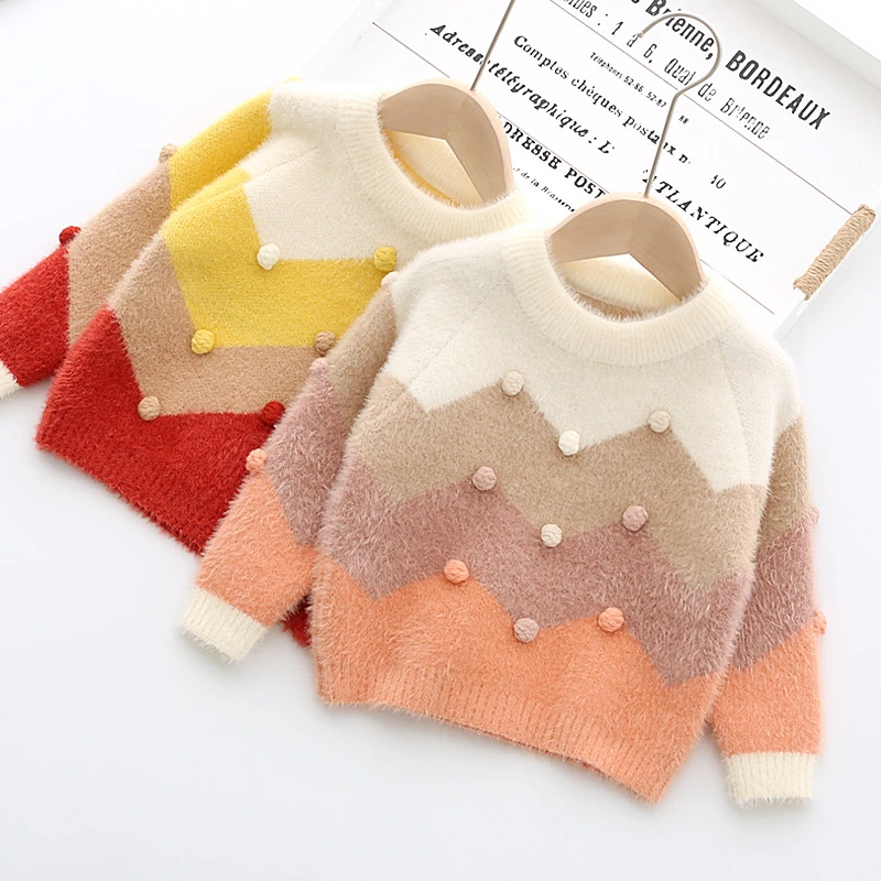 Новый осенне зимний стильный свитер в Корейском стиле для маленьких девочек цвет